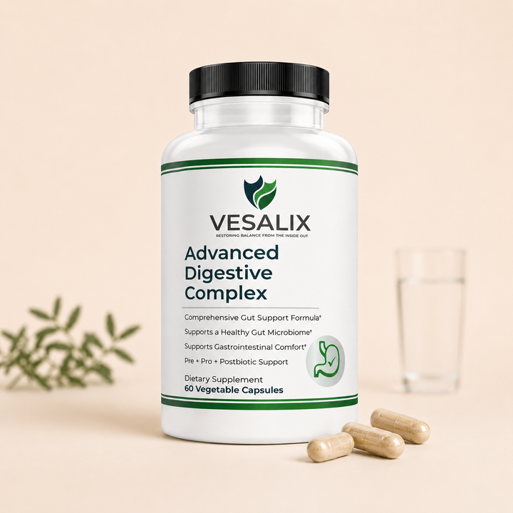 Vesalix Advanced Digestive Complex, Pre &amp; Postbiotic + 18 Enzymes + 3 Billion CFU, PreforPro® &amp; DE111®, 60 Capsules 30 Day Supply