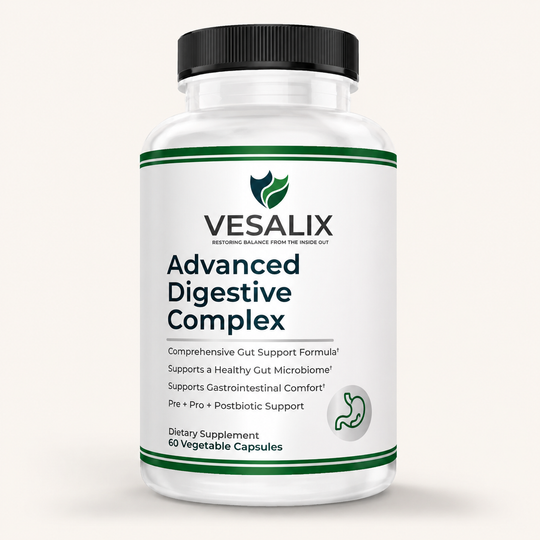 Vesalix Advanced Digestive Complex | Pre & Postbiotic + 18 Enzymes + 3 Billion CFU | PreforPro® & DE111® | Adults 40+ | 60 Capsules