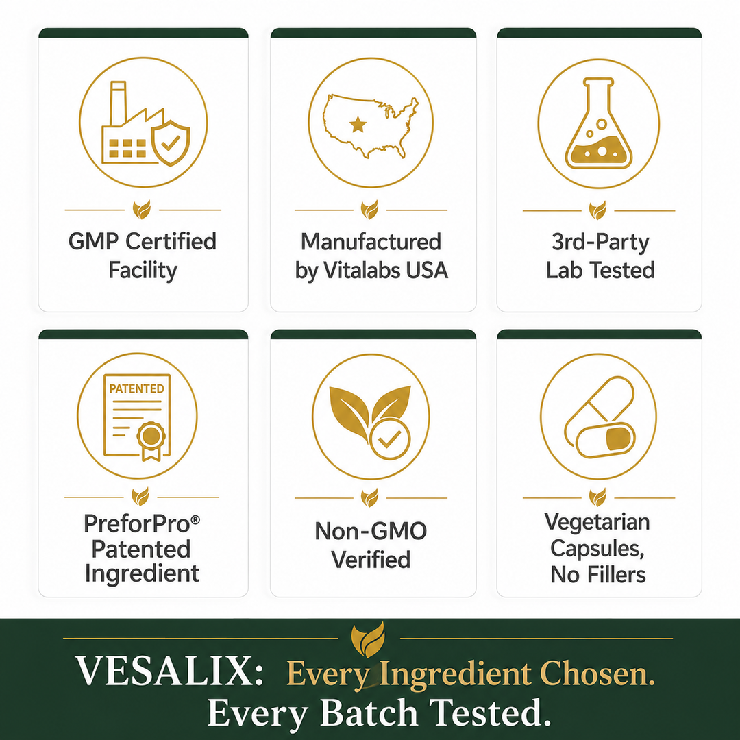 Vesalix Advanced Digestive Complex | Pre &amp; Postbiotic + 18 Enzymes + 3 Billion CFU | PreforPro® &amp; DE111® | Adults 40+ | 60 Capsules