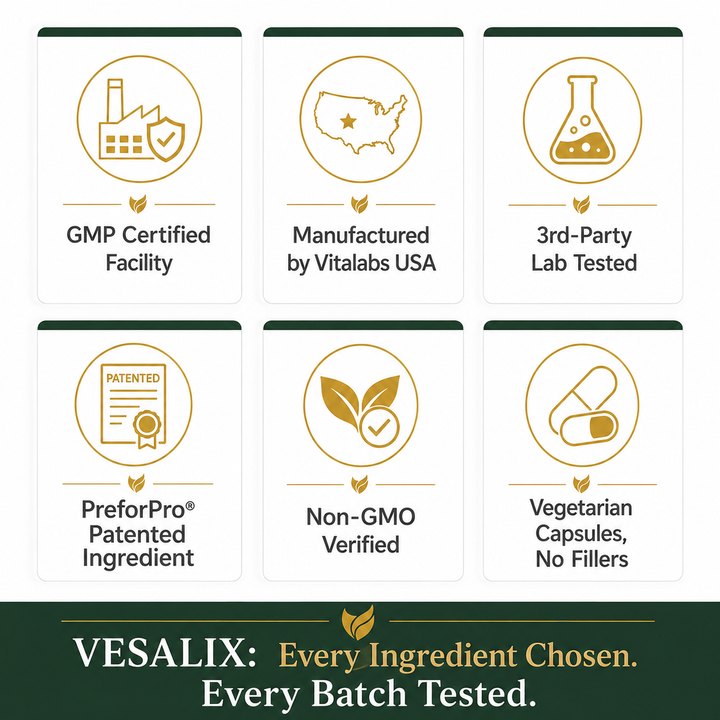 Vesalix Advanced Digestive Complex | Pre &amp; Postbiotic + 18 Enzymes + 3 Billion CFU | PreforPro® &amp; DE111® | Adults 40+ | 60 Capsules