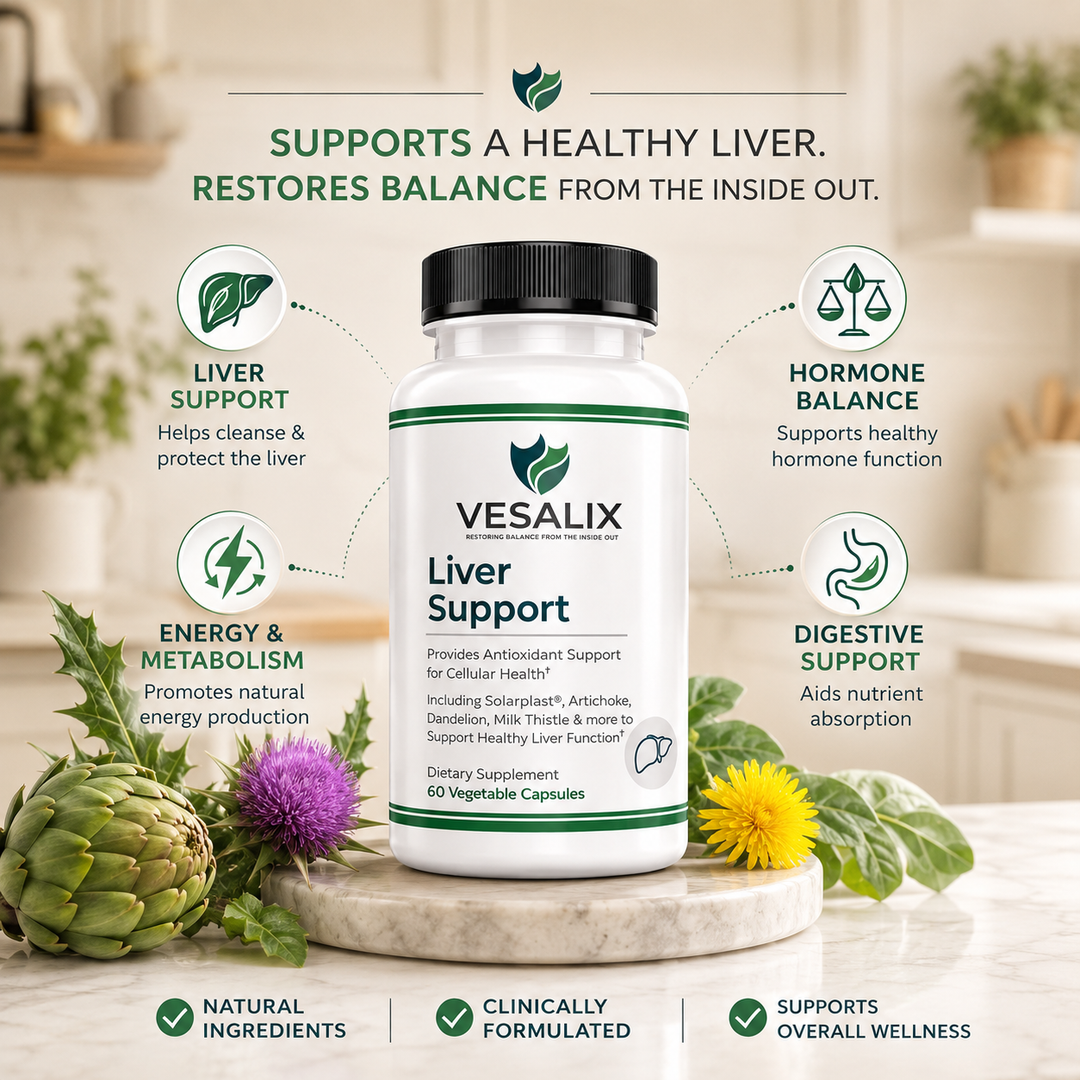 Vesalix Liver Support Supplement with Solarplast® – Digestive Enzymes, Milk Thistle, Artichoke – 60 Capsules