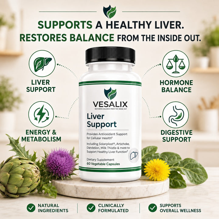 Vesalix Liver Support Supplement with Solarplast® – Digestive Enzymes, Milk Thistle, Artichoke – 60 Capsules